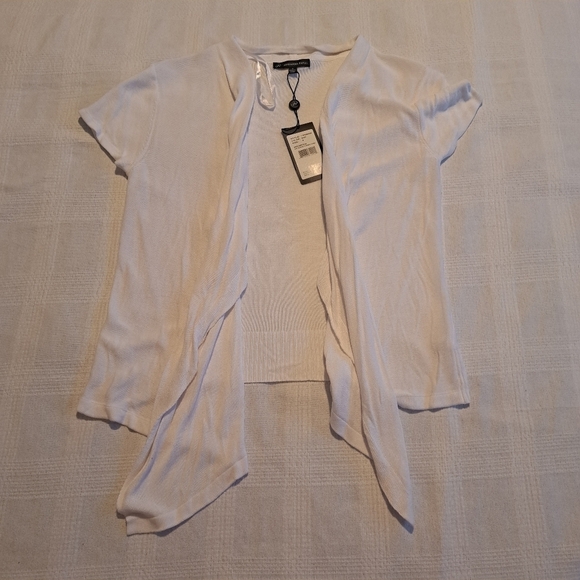 Adrianna Papell women's size small white fine knit waterfall front sweater, New - Picture 1 of 5